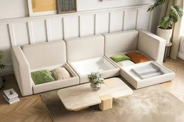 Hagblom 4-sits Vändbar Divansoffa 320 cm med Förvaring i Chenille - Beige - Möbler - Vardagsrum - Soffor - Divansoffa & schäslong