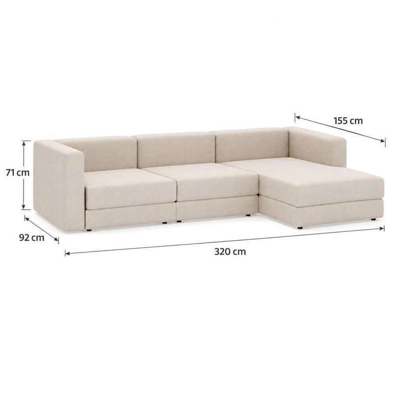 Hagblom 4-sits Vändbar Divansoffa 320 cm med Förvaring i Chenille - Beige - Möbler - Vardagsrum - Soffor - Divansoffa & schäslong
