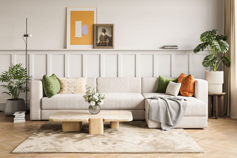 Hagblom 4-sits Vändbar Divansoffa 320 cm med Förvaring i Manchestertyg - Beige - Möbler - Vardagsrum - Soffor - Divansoffa & schäslong