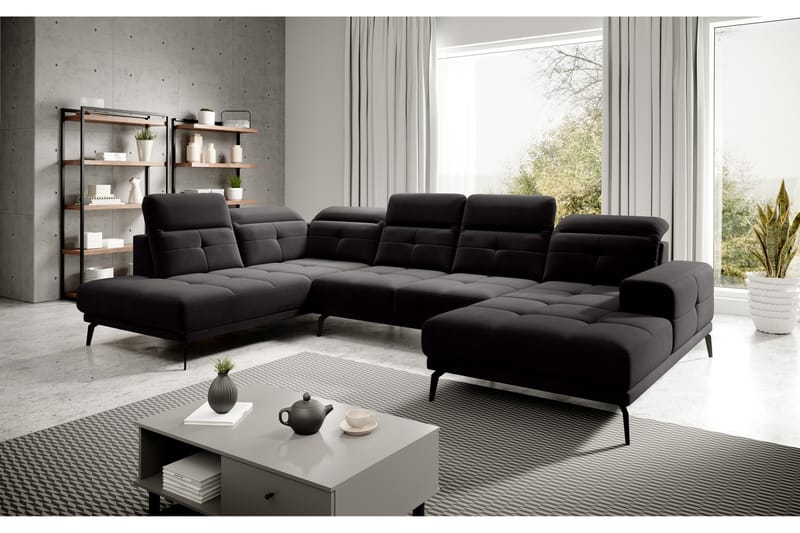 Haldar Soffa m. Divan och Schäslong Svart - U-soffor