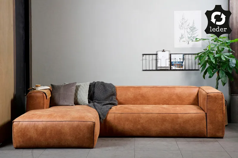 Harlow Divansoffa Vänster Äkta Läder - Cognac - Möbler - Vardagsrum - Soffor - Divansoffa & schäslong