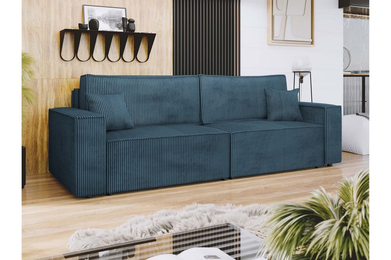 Hobson 3-sits Bäddbar Soffa 245 cm med Förvaring i Manchestertyg - Blå - Möbler - Vardagsrum - Soffor - 3-sits soffor