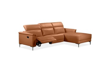 Hörnsoffa 3-sits Lund Cognac, Läder/PU, Höger manuell vilstol - Cognac, Läder/PU, Höger manuell vilstol - Möbler - Vardagsrum - Soffor - Reclinersoffor & Biosoffor
