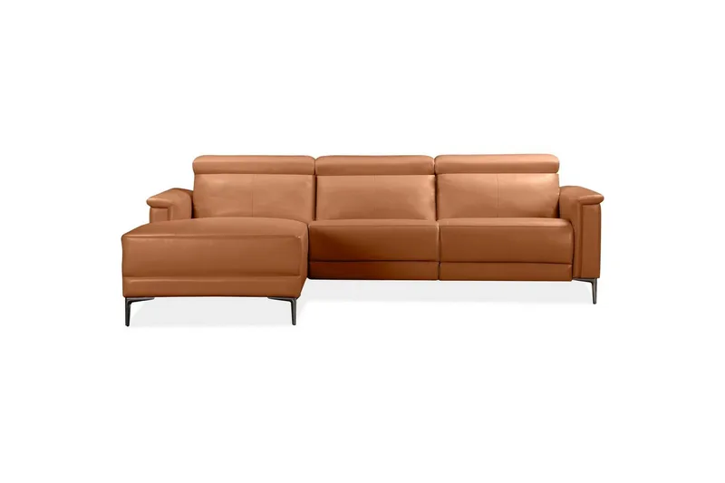 Hörnsoffa 3-sits Lund Cognac, Läder/PU, Vänster Elektrisk Fåtölj - Cognac, Läder/PU, Vänster Elektrisk Fåtölj - Möbler - Vardagsrum - Soffor - Skinnsoffor