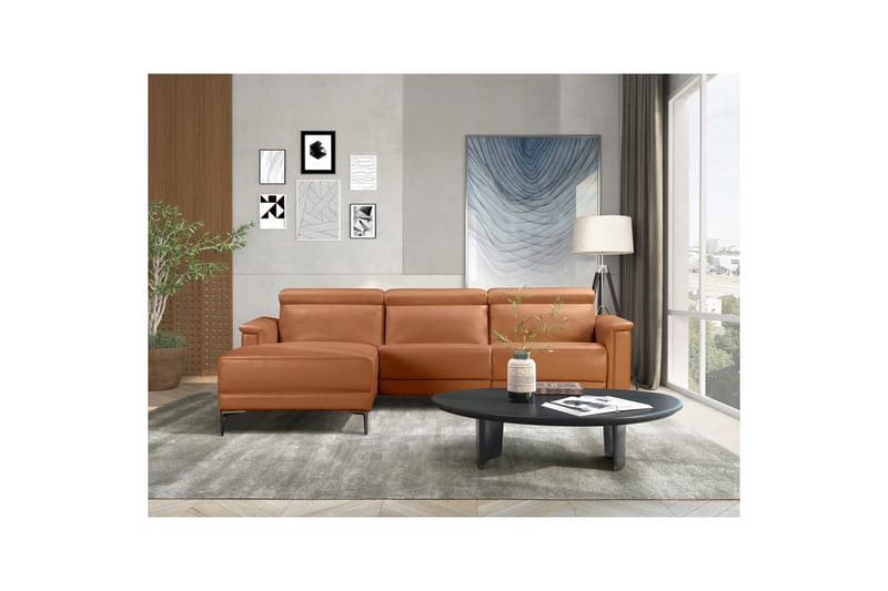 Hörnsoffa 3-sits Lund Cognac, Läder/PU, Vänster Elektrisk Fåtölj - Cognac, Läder/PU, Vänster Elektrisk Fåtölj - Möbler - Vardagsrum - Soffor - Reclinersoffor & Biosoffor