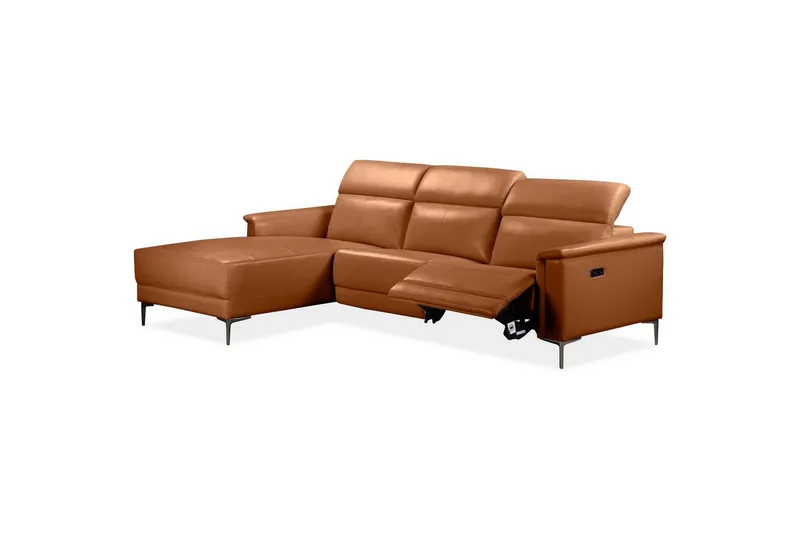 Hörnsoffa 3-sits Lund Cognac, Läder/PU, Vänster Elektrisk Fåtölj - Cognac, Läder/PU, Vänster Elektrisk Fåtölj - Möbler - Vardagsrum - Soffor - Skinnsoffor