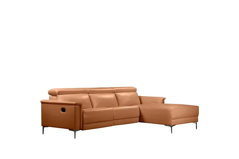 Hörnsoffa 3-sits Lund Cognac, PU, Höger manuell vilstol, Cognac, PU, Höger manuell vilstol