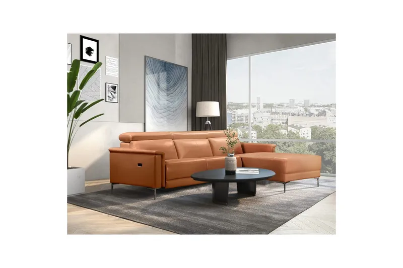 Hörnsoffa 3-sits Lund Cognac, PU, Höger elektrisk vilstol - Cognac, PU, Höger elektrisk vilstol - Möbler - Vardagsrum - Soffor - Reclinersoffor & Biosoffor