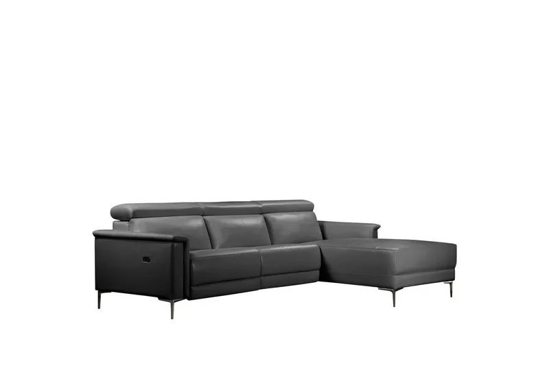 Hörnsoffa 3-sits Lund Grå, Läder/PU, Höger elektrisk vilstol, Grå, Läder/PU, Höger elektrisk vilstol