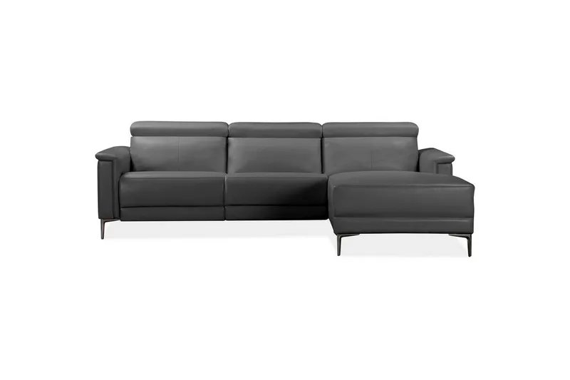 Hörnsoffa 3-sits Lund Grå, Läder/PU, Höger elektrisk vilstol - Grå, Läder/PU, Höger elektrisk vilstol - Möbler - Vardagsrum - Soffor - Skinnsoffor