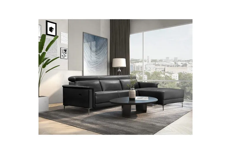 Hörnsoffa 3-sits Lund Grå, Läder/PU, Höger elektrisk vilstol - Grå, Läder/PU, Höger elektrisk vilstol - Möbler - Vardagsrum - Soffor - Skinnsoffor