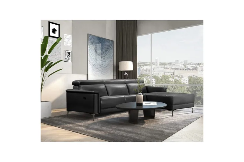 Hörnsoffa 3-sits Lund Grå, Läder/PU, Höger manuell vilstol - Grå, Läder/PU, Höger manuell vilstol - Möbler - Vardagsrum - Soffor - Reclinersoffor & Biosoffor