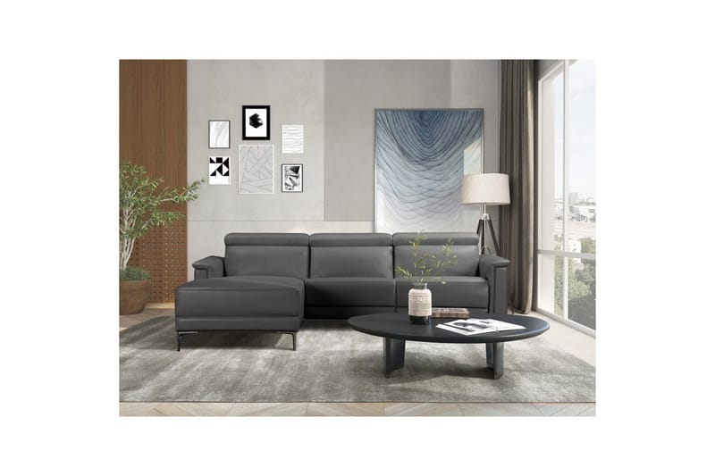 Hörnsoffa 3-sits Lund Grå, Läder/PU, Vänster Manuell Fåtölj - Grå, Läder/PU, Vänster Manuell Fåtölj - Möbler - Vardagsrum - Soffor - Skinnsoffor