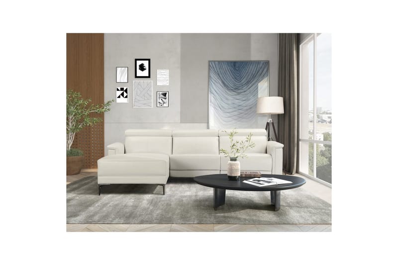 Hörnsoffa 3-sits Lund Kräm, Läder/PU, Vänster Elektrisk Fåtölj - Kräm, Läder/PU, Vänster Elektrisk Fåtölj - Möbler - Vardagsrum - Soffor - Reclinersoffor & Biosoffor