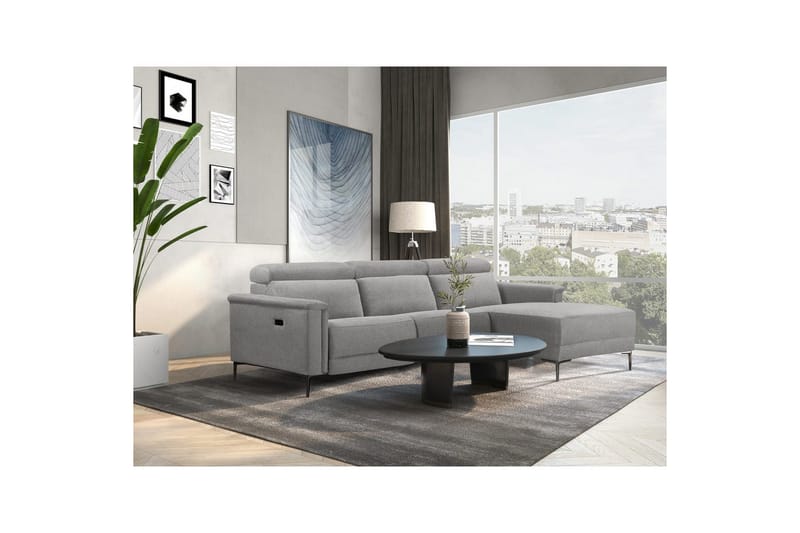 Hörnsoffa 3-sits Lund Ljusgrå, Belfast tyg, Höger elektrisk vilstol - Ljusgrå, Belfast tyg, Höger elektrisk vilstol - Möbler - Vardagsrum - Soffor - Reclinersoffor & Biosoffor