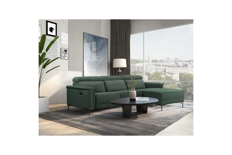 Hörnsoffa 3-sits Lund Mörkgrön, Belfast tyg, Höger elektrisk vilstol - Mörkgrön, Belfast tyg, Höger elektrisk vilstol - Möbler - Vardagsrum - Soffor - Reclinersoffor & Biosoffor