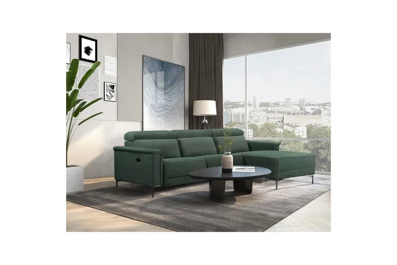 Hörnsoffa 3-sits Lund Mörkgrön, Belfast tyg, Höger elektrisk vilstol - Mörkgrön, Belfast tyg, Höger elektrisk vilstol - Möbler - Vardagsrum - Soffor - Reclinersoffor & Biosoffor