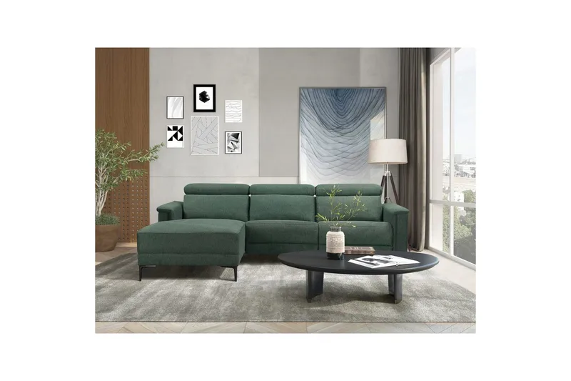 Hörnsoffa 3-sits Lund Mörkgrön, Belfast tyg, Vänster Manuell Fåtölj - Mörkgrön, Belfast tyg, Vänster Manuell Fåtölj - Möbler - Vardagsrum - Soffor - Reclinersoffor & Biosoffor