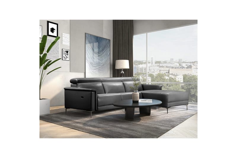 Hörnsoffa 3-sits Lund Svart, Läder/PU, Höger elektrisk vilstol - Svart, Läder/PU, Höger elektrisk vilstol - Möbler - Vardagsrum - Soffor - Skinnsoffor