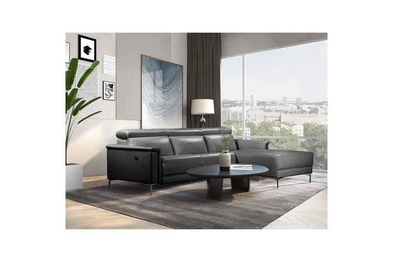 Hörnsoffa 3-sits Lund Svart, Läder/PU, Höger manuell vilstol - Svart, Läder/PU, Höger manuell vilstol - Möbler - Vardagsrum - Soffor - Skinnsoffor