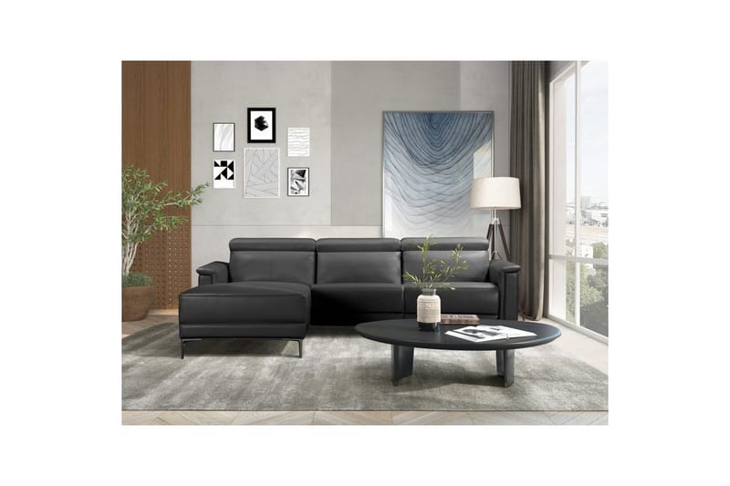 Hörnsoffa 3-sits Lund Svart, Läder/PU, Vänster Manuell Fåtölj - Svart, Läder/PU, Vänster Manuell Fåtölj - Möbler - Vardagsrum - Soffor - Skinnsoffor