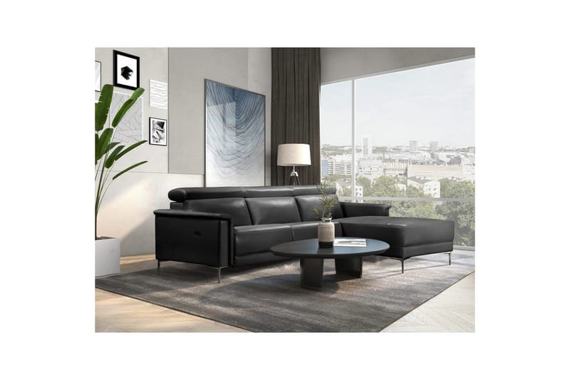 Hörnsoffa 3-sits Lund Svart, PU, Höger elektrisk vilstol - Svart, PU, Höger elektrisk vilstol - Möbler - Vardagsrum - Soffor - Reclinersoffor & Biosoffor