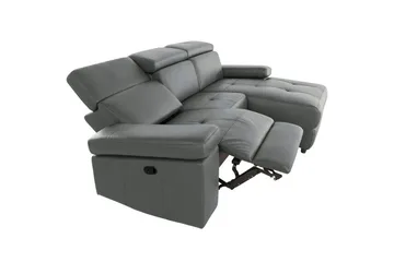 Hörnsoffa 3-sits Rayland Grå, Läder/PU, Höger manuell vilstol - Grå, Läder/PU, Höger manuell vilstol - Möbler - Vardagsrum - Soffor - Reclinersoffor & Biosoffor