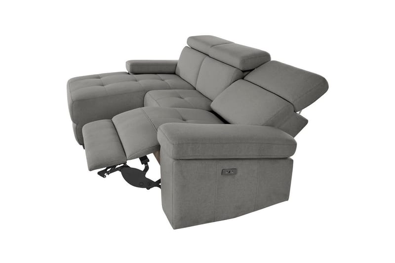 Hörnsoffa 3-sits Rayland Grå, Sunday tyg, Vänster Elektrisk Fåtölj - Grå, Sunday tyg, Vänster Elektrisk Fåtölj - Möbler - Vardagsrum - Soffor - Reclinersoffor & Biosoffor