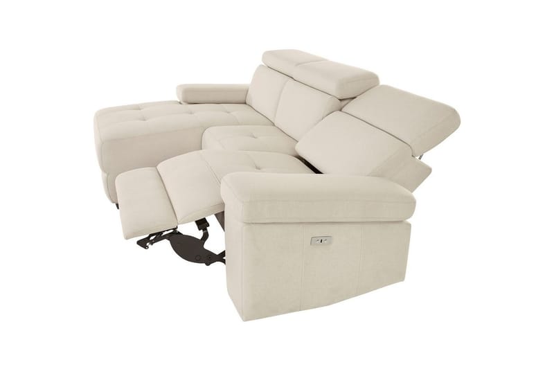 Hörnsoffa 3-sits Rayland Vit, Sunday tyg, Vänster Elektrisk Fåtölj - Vit, Sunday tyg, Vänster Elektrisk Fåtölj - Möbler - Vardagsrum - Soffor - Reclinersoffor & Biosoffor