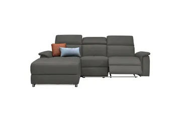 Hörnsoffa 3-sits Pareli Grå, Läder/PU, Vänster Manuell Fåtölj - Grå, Läder/PU, Vänster Manuell Fåtölj - Möbler - Vardagsrum - Soffor - Reclinersoffor & Biosoffor