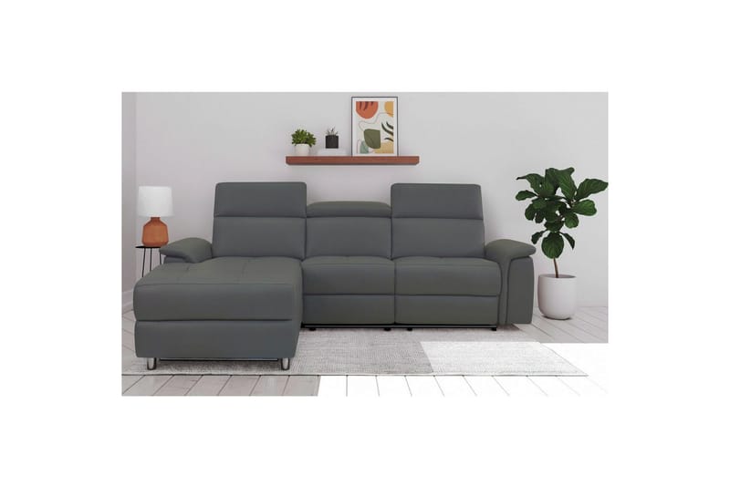 Hörnsoffa 3-sits Pareli Grå, Läder/PU, Vänster Manuell Fåtölj - Grå, Läder/PU, Vänster Manuell Fåtölj - Möbler - Vardagsrum - Soffor - Skinnsoffor