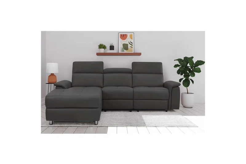 Hörnsoffa 3-sits Pareli Brun, PU, Vänster Elektrisk Fåtölj - Brun, PU, Vänster Elektrisk Fåtölj - Möbler - Vardagsrum - Soffor - Skinnsoffor