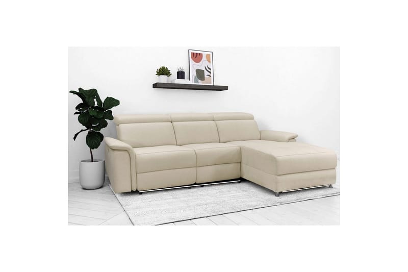 Hörnsoffa 3-sits Pareli Vit, Sand tyg, Höger elektrisk vilstol - Vit, Sand tyg, Höger elektrisk vilstol - Möbler - Vardagsrum - Soffor - Reclinersoffor & Biosoffor