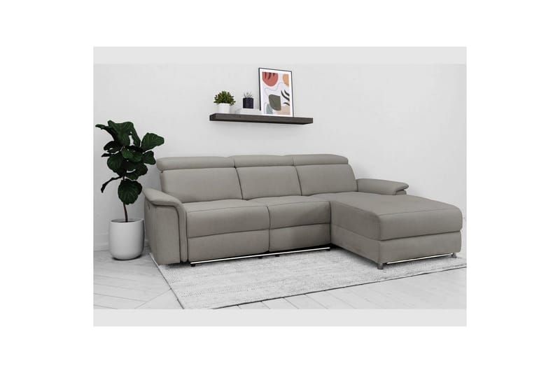Hörnsoffa 3-sits Pareli Grå, Sunday tyg, Höger manuell vilstol - Grå, Sunday tyg, Höger manuell vilstol - Möbler - Vardagsrum - Soffor - Reclinersoffor & Biosoffor