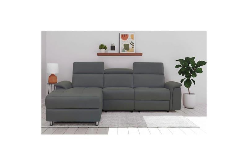 Hörnsoffa 3-sits Pareli Grå, Läder/PU, Vänster Manuell Fåtölj - Grå, Läder/PU, Vänster Manuell Fåtölj - Möbler - Vardagsrum - Soffor - Reclinersoffor & Biosoffor