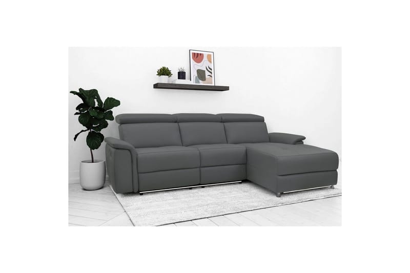 Hörnsoffa 3-sits Pareli Grå, Läder/PU, Höger manuell vilstol - Grå, Läder/PU, Höger manuell vilstol - Möbler - Vardagsrum - Soffor - Reclinersoffor & Biosoffor