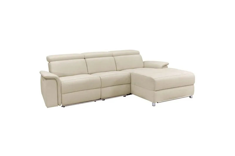 Hörnsoffa 3-sits Pareli Vit, Sand tyg, Höger elektrisk vilstol, Vit, Sand tyg, Höger elektrisk vilstol