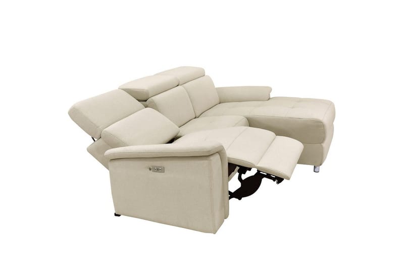 Hörnsoffa 3-sits Pareli Vit, Sand tyg, Höger elektrisk vilstol - Vit, Sand tyg, Höger elektrisk vilstol - Möbler - Vardagsrum - Soffor - Reclinersoffor & Biosoffor