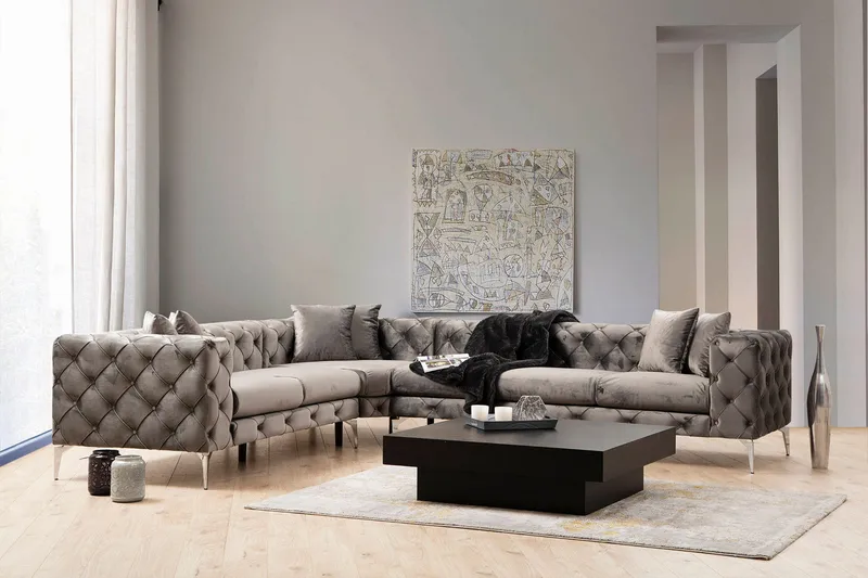 Beachport Stor 6-sits Hörnsoffa Sammet L formad - Grå / Antracit - Möbler - Vardagsrum - Soffor - Hörnsoffor