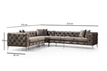 Beachport Stor 6-sits Hörnsoffa Sammet L formad - Grå / Antracit - Möbler - Vardagsrum - Soffor - Hörnsoffor