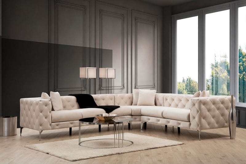 Beachport Stor Hörnsoffa 6-sits L formad - Beige / Sammet - Möbler - Vardagsrum - Soffor - Hörnsoffor