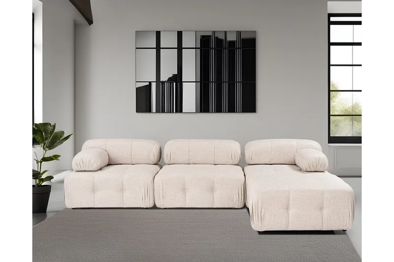 Belgin Bubblig Hörnsoffa 3-sits med utfällbara armstöd och ryggstöd - Ljusbrun - Möbler - Vardagsrum - Soffor - Modulsoffor - Komplett modulsoffa