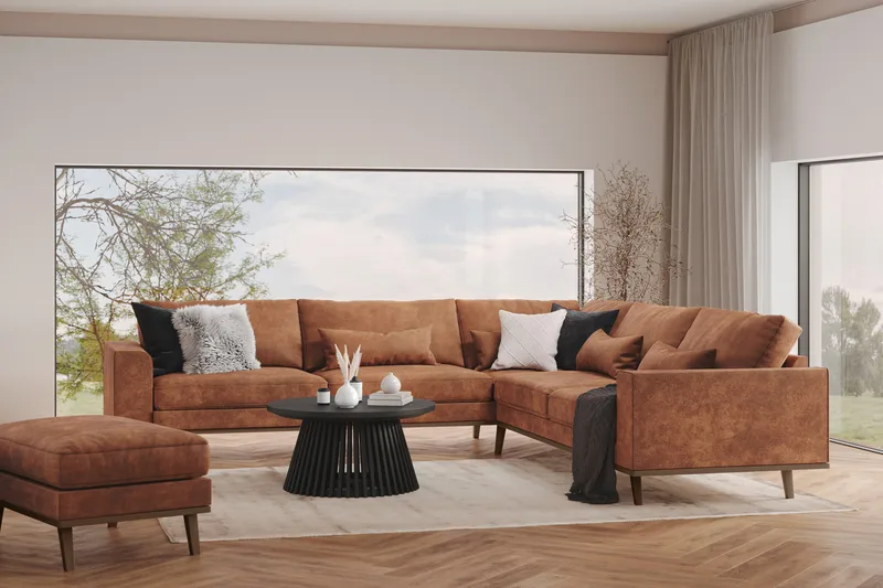 Copenhagen 6-sits L-formad Hörnsoffa i Konstläder - Brun - Möbler - Vardagsrum - Soffor - Hörnsoffor