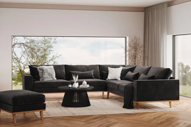 Copenhagen 6-sits L-formad Hörnsoffa i Sammet - Mörkgrå - Möbler - Vardagsrum - Soffor - Hörnsoffor