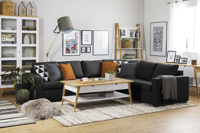 Crazy 5-sits Vändbar L-formad Large Hörnsoffa i Tyg - Antracit - Möbler - Vardagsrum - Soffor - Hörnsoffor