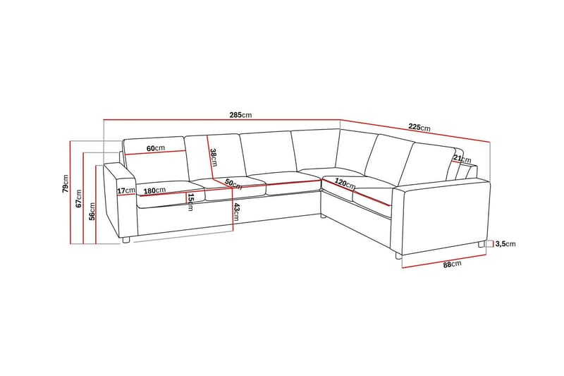 Crazy 5-sits Vändbar L-formad Large Hörnsoffa i Tyg - Antracit - Möbler - Vardagsrum - Soffor - Hörnsoffor