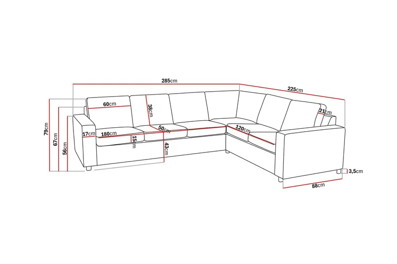 Crazy 5-sits Vändbar L-formad Large Hörnsoffa i Tyg - Antracit - Möbler - Vardagsrum - Soffor - Hörnsoffor