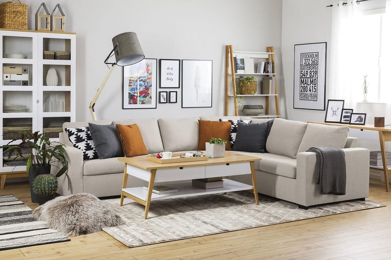 Crazy 5-sits Vändbar L-formad Large Hörnsoffa i Tyg - Beige - Möbler - Vardagsrum - Soffor - Hörnsoffor