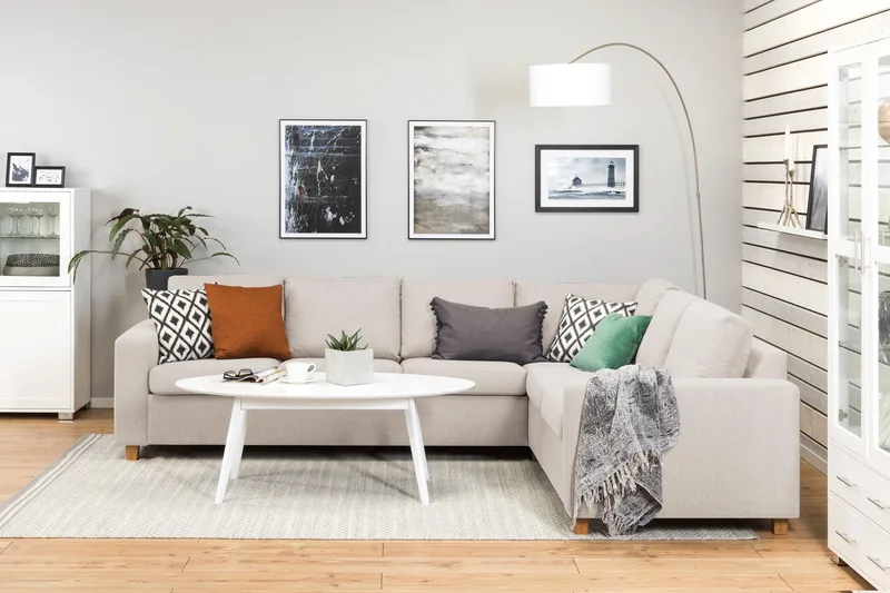 Crazy 5-sits Vändbar L-formad Large Hörnsoffa i Tyg - Beige - Möbler - Vardagsrum - Soffor - Hörnsoffor