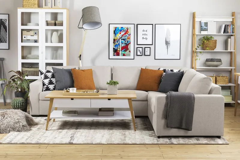 Crazy 5-sits Vändbar L-formad Large Hörnsoffa i Tyg - Beige - Möbler - Vardagsrum - Soffor - Hörnsoffor